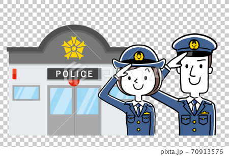 イラスト素材 交番に勤務する男性警察官と女性警察官のイラスト素材
