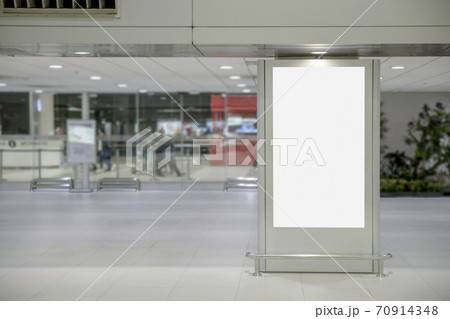 Digital Media blank advertising billboard in the airport , blank billboards public commercial with passengers, signboard for product advertisement design 70914348