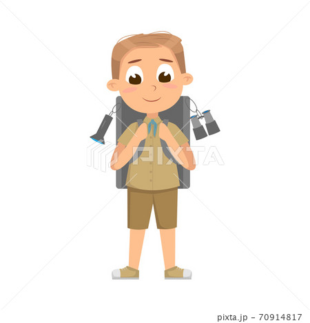 Cute Boy with Backpack, Scouting Elementary School Child Character in Uniform, Summer Holiday Activities Concept Cartoon Style Vector Illustration Cute Boy with Backpack, Scouting Elementary School Child Character in Uniform, Summer Holiday Activities Concept Cartoon Style Vector Illustration 70914817