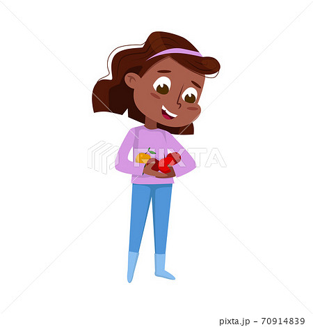 Cute African American Girl Holding Ripe Red のイラスト素材