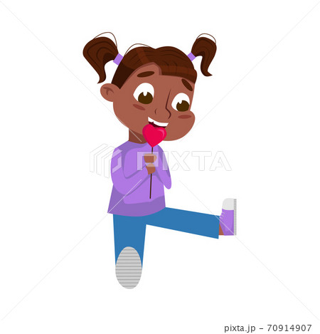 Cute African American Girl Eating Lollipop Kid のイラスト素材