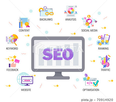 Seo banner. Search Engine Optimization. Flat vector illustration. 70914920
