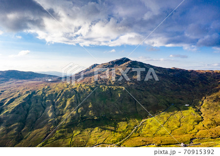 Aerial view of the bluestack mountains viewing towards Carnaween in Donegal - Ireland 70915392