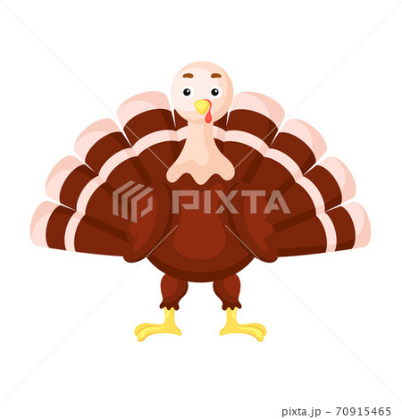 Cute funny turkey print on white background. Domestic cartoon bird character for design of album, scrapbook, greeting card, invitation, wall decor. Flat colorful vector stock illustration. 70915465