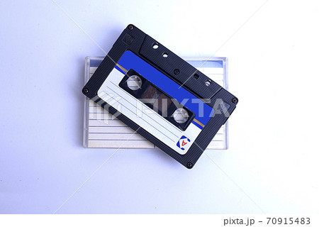 Close up view of old audiotape cassette 70915483
