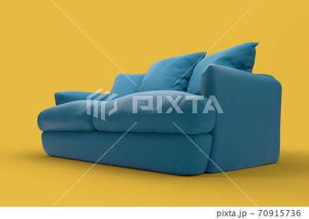 Emerald couch with pillows on studio yellow background. Emerald couch with pillows on studio yellow background. 70915736