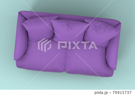 Violet couch with pillows on studio blue background. Violet couch with pillows on studio blue background. 70915737