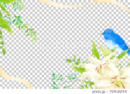 優しいタッチの幸せを運ぶ青い鳥とカサブランカのイラスト 優しいタッチの幸せを運ぶ青い鳥とカサブランカのイラスト 70916054