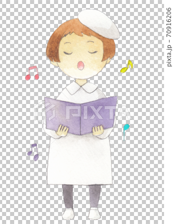 Illustration of a child singing a hymn Hand-painted watercolor 70916206