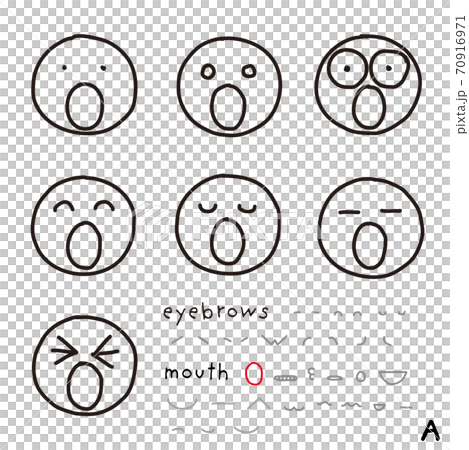 手描き表情アイコン 眉なし A大口をあけるのイラスト素材