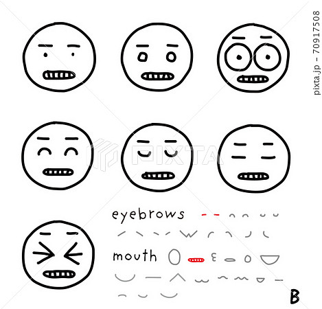 手描き表情アイコン まっすぐ眉 Bイーと歯を食いしばるのイラスト素材