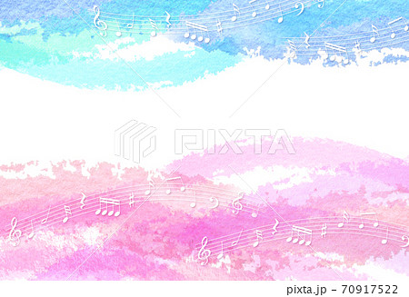音符とブルーとピンクの水彩背景のイラスト素材