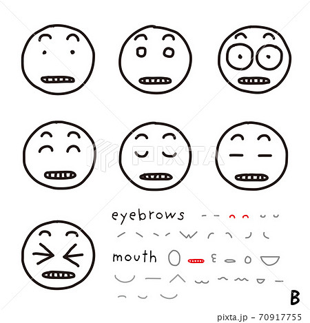 手描き表情アイコン にっこり眉 Bイーと歯を食いしばるのイラスト素材