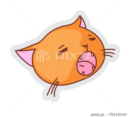 Vector yawning cat head sticker on white background 70918340