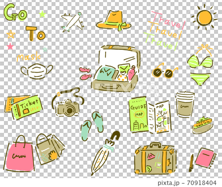 カラフルな旅のイラストセット カラフルな旅のイラストセット 70918404