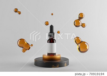 Glass brown bottle with essential oils and dropper. 3d render. mock up  70919194