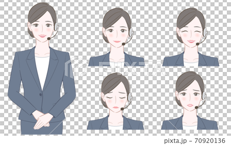 Illustration of a woman in a suit wearing a headset 70920136