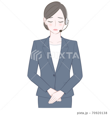 謝罪するヘッドセットを身につけたスーツ姿の女性のイラスト 70920138