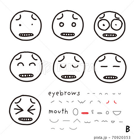 手描き表情アイコン 困り眉 Bイーと歯を食いしばるのイラスト素材