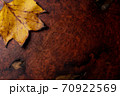 紅葉のユリノキと木の板 70922569