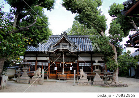大阪・平野区喜連環濠都市の街歩きで見つけた古社　楯原神社　式内楯原神社ともいう　空を広く撮影 70922958