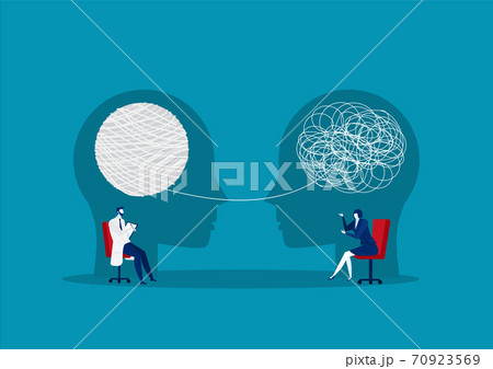 doctor counseling about depression, disorder treatment, psychotherapy metaphors. Vector concept 70923569