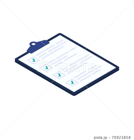 Isometric checklist vector illustration. Pad with sheets of paper and a list of tasks with checkboxes that are checked with a green check mark. Isometric checklist vector illustration. Pad with sheets of paper and a list of tasks with checkboxes that are checked with a green check mark. 70923858