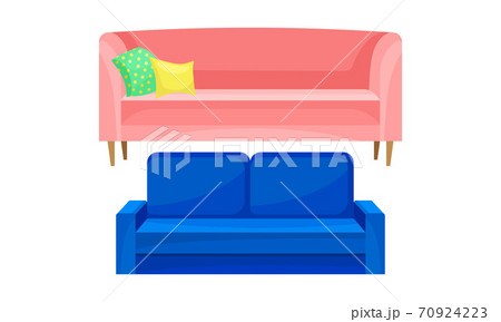 Room Furniture with Sofa or Settee Vector Set Room Furniture with Sofa or Settee Vector Set 70924223
