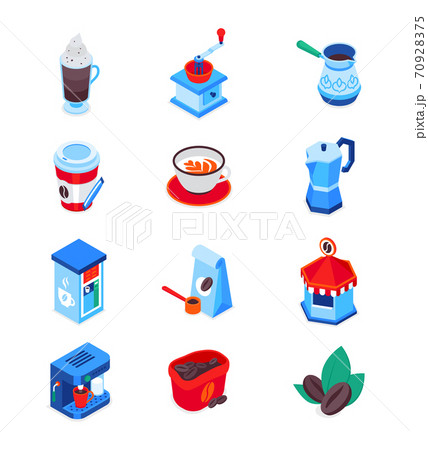 Coffee - set of modern colorful isometric icons Coffee - set of modern colorful isometric icons 70928375