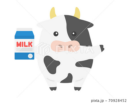 牛乳パックを持った牛のキャラクターのイラストのイラスト素材