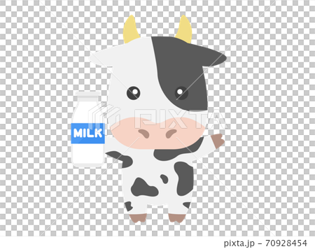 牛乳瓶を持った牛のキャラクターのイラスト 牛乳瓶を持った牛のキャラクターのイラスト 70928454