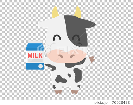 牛乳パックを持った牛のキャラクターのイラスト 70928458