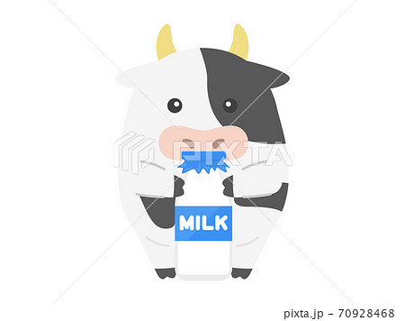 牛乳瓶を持った牛のキャラクターのイラストのイラスト素材