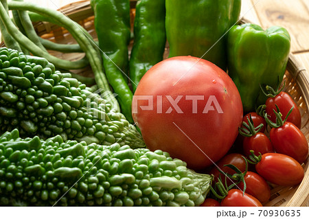 夏野菜の盛り合わせ　収穫　（7月）　家庭菜園 70930635