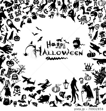 A Frame Of Objects For Halloween Monsters のイラスト素材