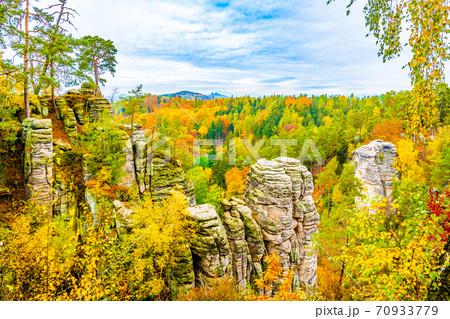 Colorful autumn landscape and sandstone rocks 70933779