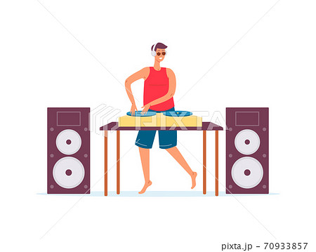Club DJ mixing music records on turntable flat vector illustration isolated. 70933857