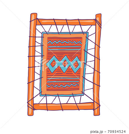 Loom frame with woven fabric sketch cartoon vector illustration isolated. 70934524
