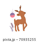 Christmas minimalistic card with reindeer and ball. Vector illustration with winter motif 70935255