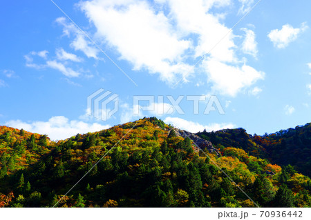 三重県三重郡菰野の紅葉の風景、秋、秋景色、秋色、【10月】 70936442