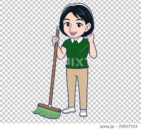 cleaning the floor, sweeping the floor, Housewife 70937724