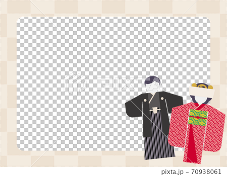 和装新郎新婦イラスト結婚式用和風フレームのイラスト素材