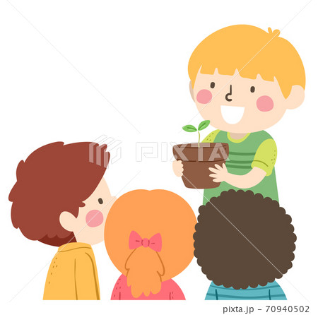 Kids Kid Boy Share Potted Plant Illustrationのイラスト素材