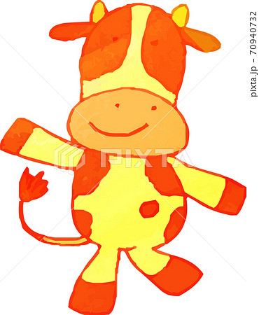 牛 乳牛 キャラクター 子供の絵 下手な 干支 年賀状のイラスト素材