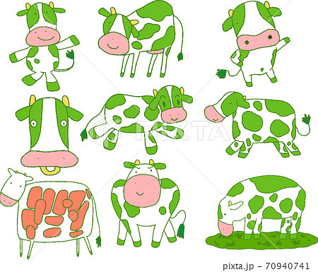 牛 乳牛 キャラクター 子供の絵 下手な 干支 年賀状のイラスト素材