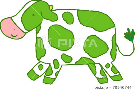 牛 乳牛 キャラクター 子供の絵 下手な 干支 年賀状 70940744
