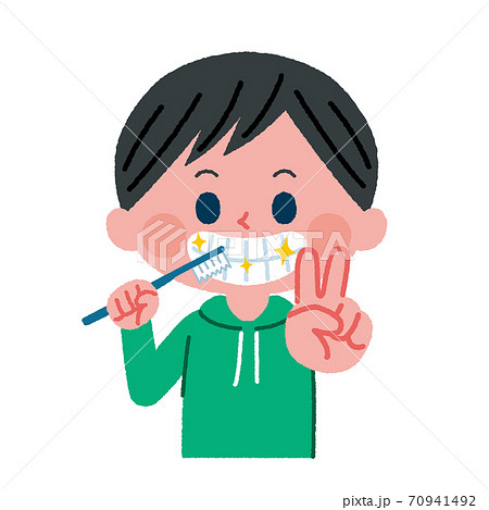 歯みがきをする男の子のイラストのイラスト素材
