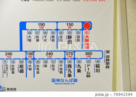 阪神電車大阪梅田駅の普通旅客運賃表の写真素材 [70941594] - PIXTA
