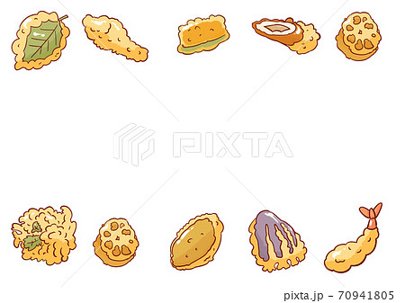 かわいい天ぷらイラスト上下フレーム壁紙 透過のイラスト素材