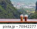 Ice coffee and ice cocoa on mountain background 70942277